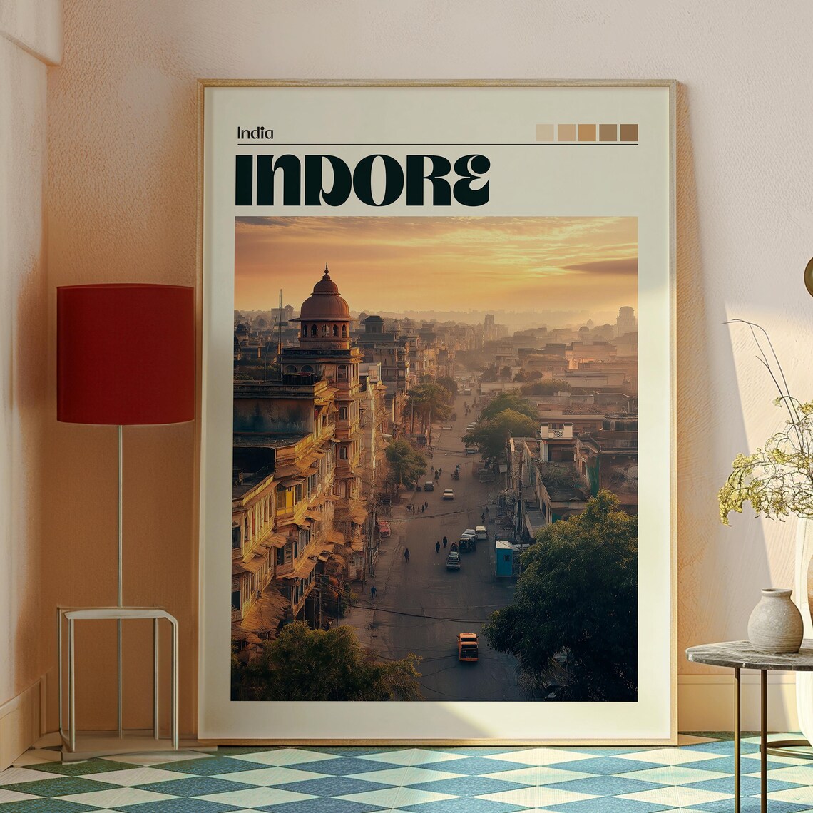 Indore India Historic City Street Sunset Skyline Travel Poster - Image 2