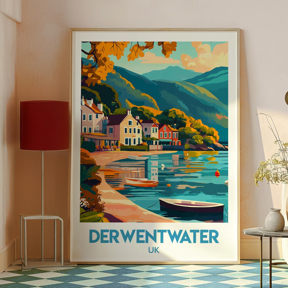 Derwentwater UK Lake District Boats Lakeside Village Travel Poster - Image 2