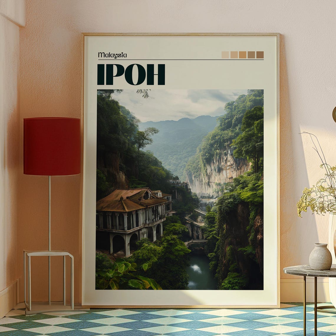 Ipoh Malaysia Limestone Cliffs Jungle Gorge River Travel Poster - Image 2