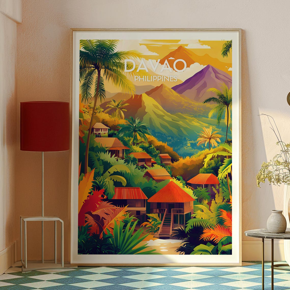 Davao Philippines Tropical Village Mountain Peaks Travel Poster - Image 2