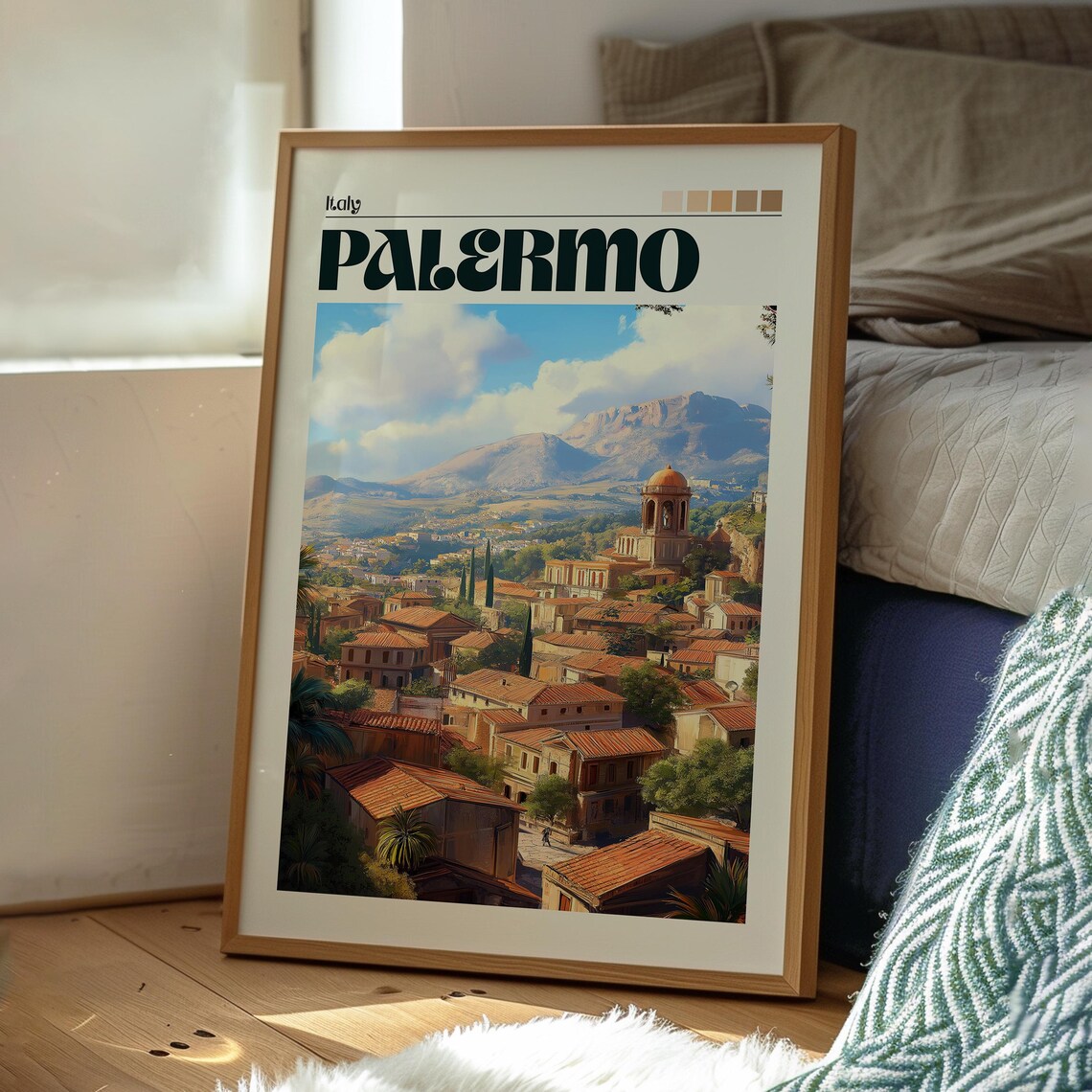 Palermo Italy Sicily Terracotta Rooftops Domed Church Travel Poster - Image 3