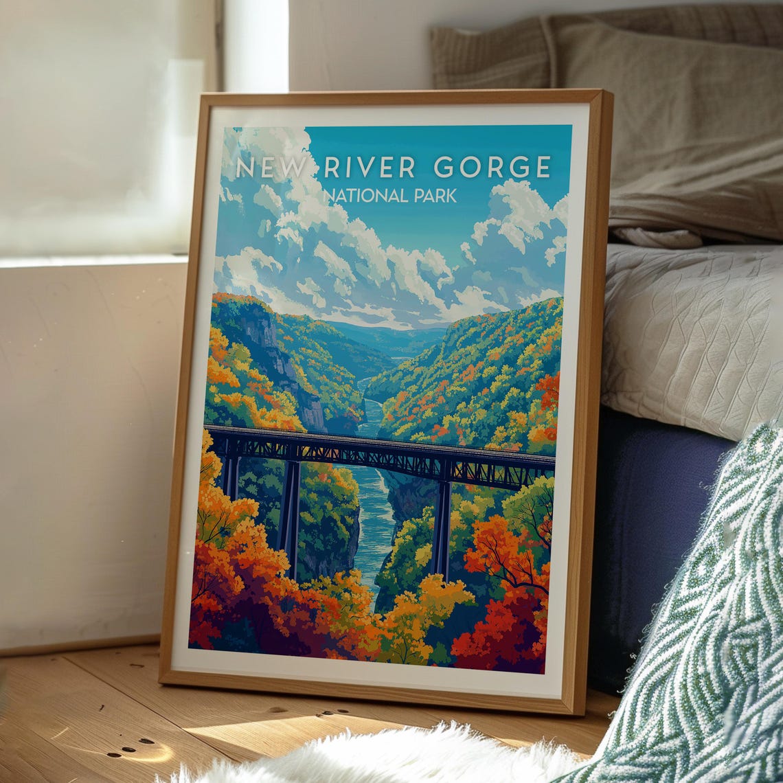 New River Gorge Bridge Autumn Canyon Fall Color Scenery Poster - Image 3