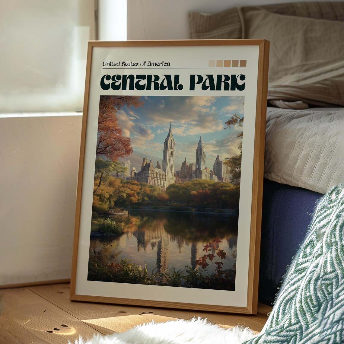Central Park New York City Autumn Lake Skyline Reflection Poster - Image 3