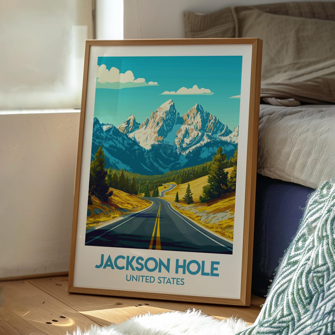 Jackson Hole USA Open Road Teton Peak Drive Scenic View Poster - Image 3