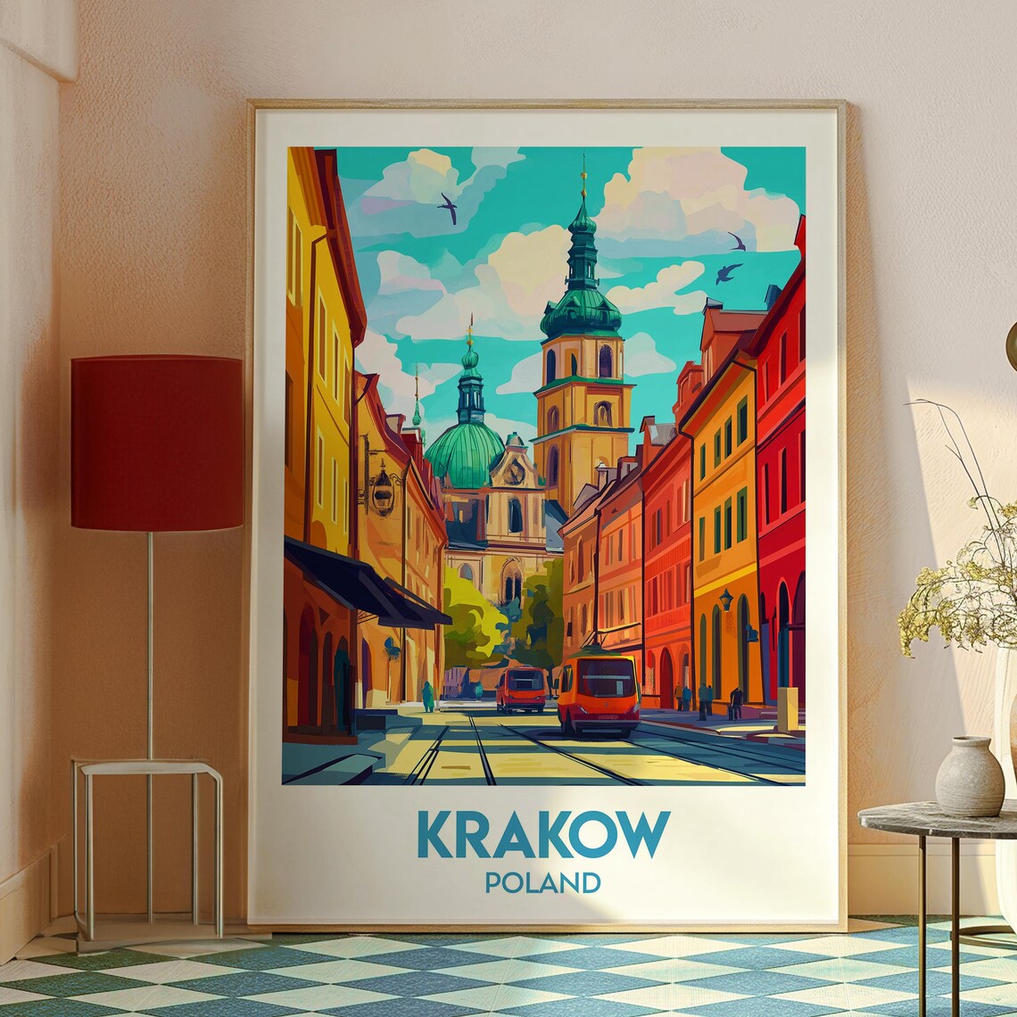 Krakow Poland Old Town Church Tram Market Historic Travel Poster - Image 2