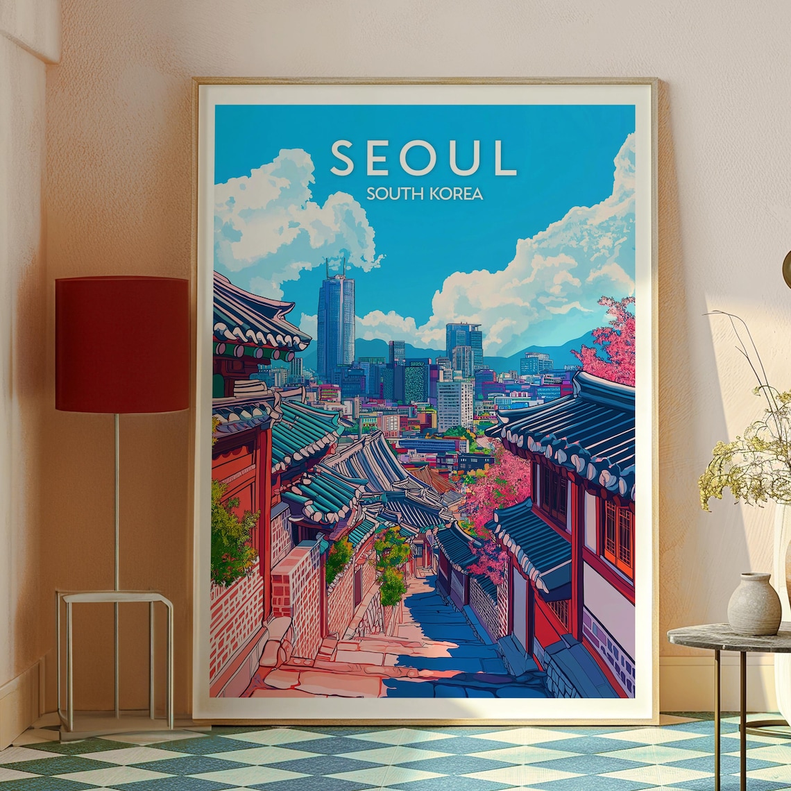 Seoul South Korea Traditional Hanok Alley Skyline View Travel Poster - Image 2