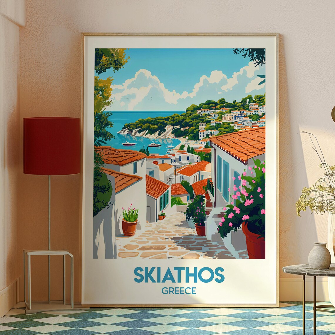 Skiathos Greece White Village Island Harbor View Travel Poster - Image 2