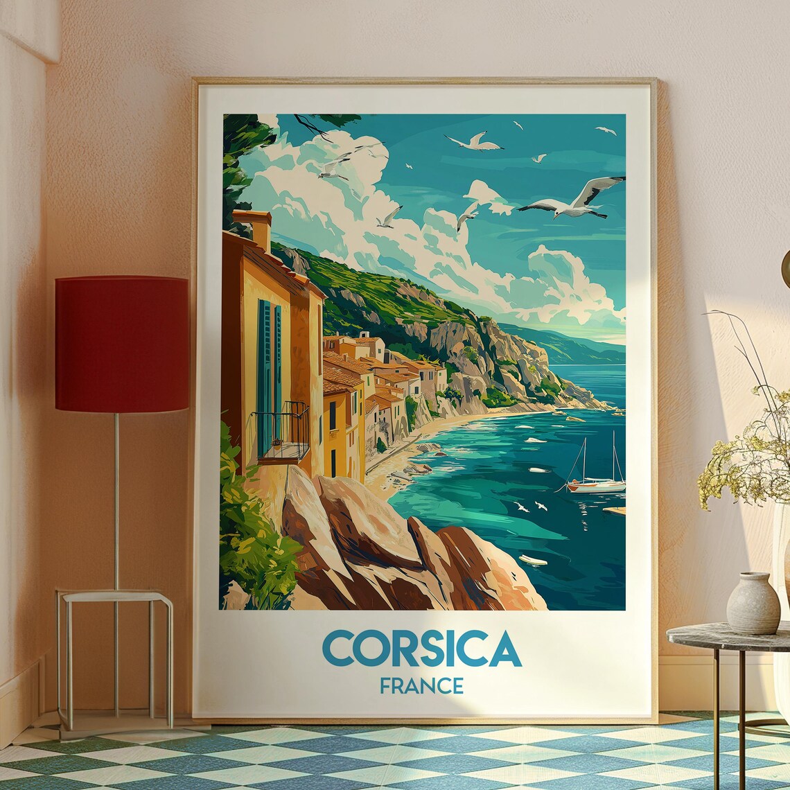 Corsica France Cliffside Seaside Village View Vintage Travel Poster - Image 2