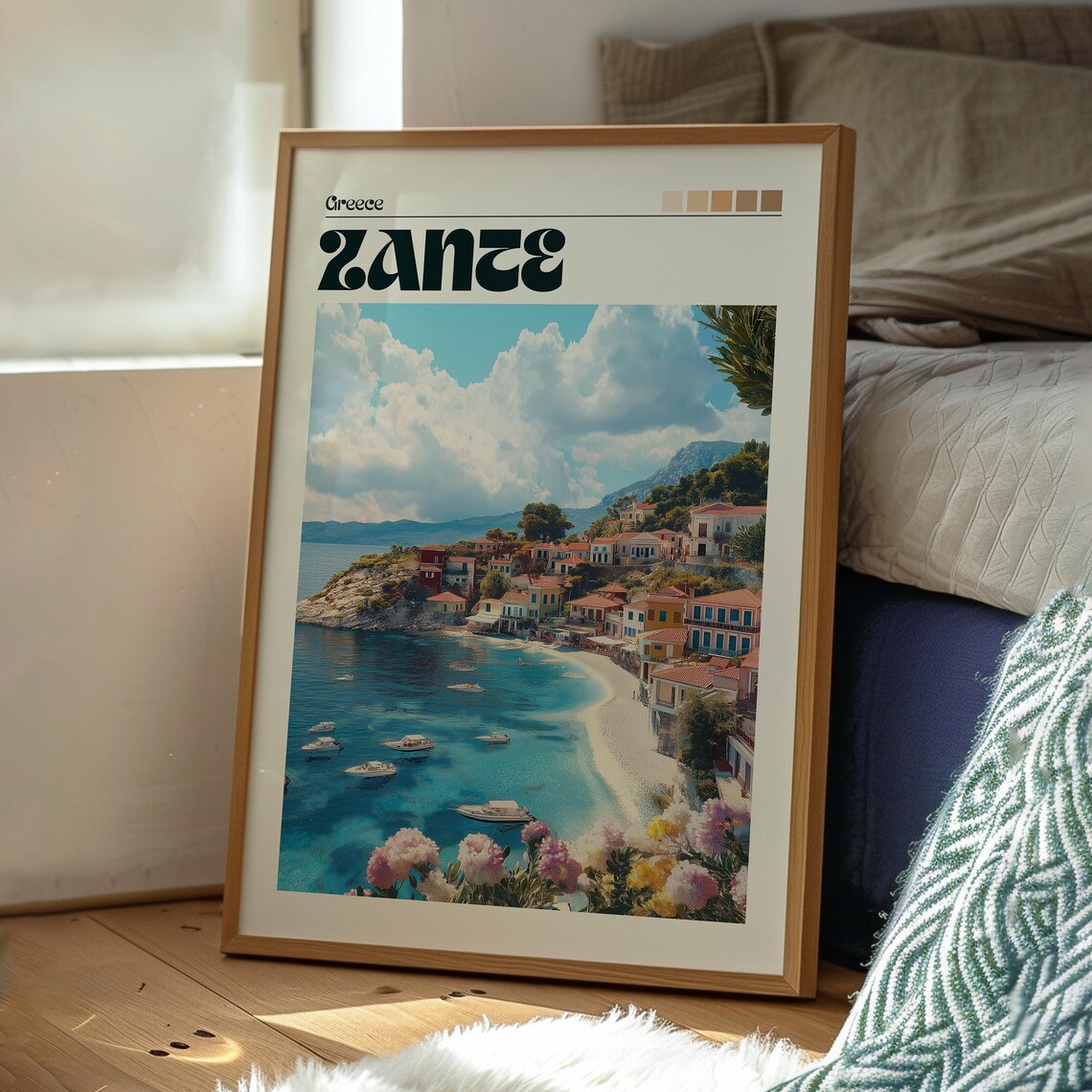 Zante Greece Island Beach Harbor Boats Coastal Sunset Travel Poster - Image 3