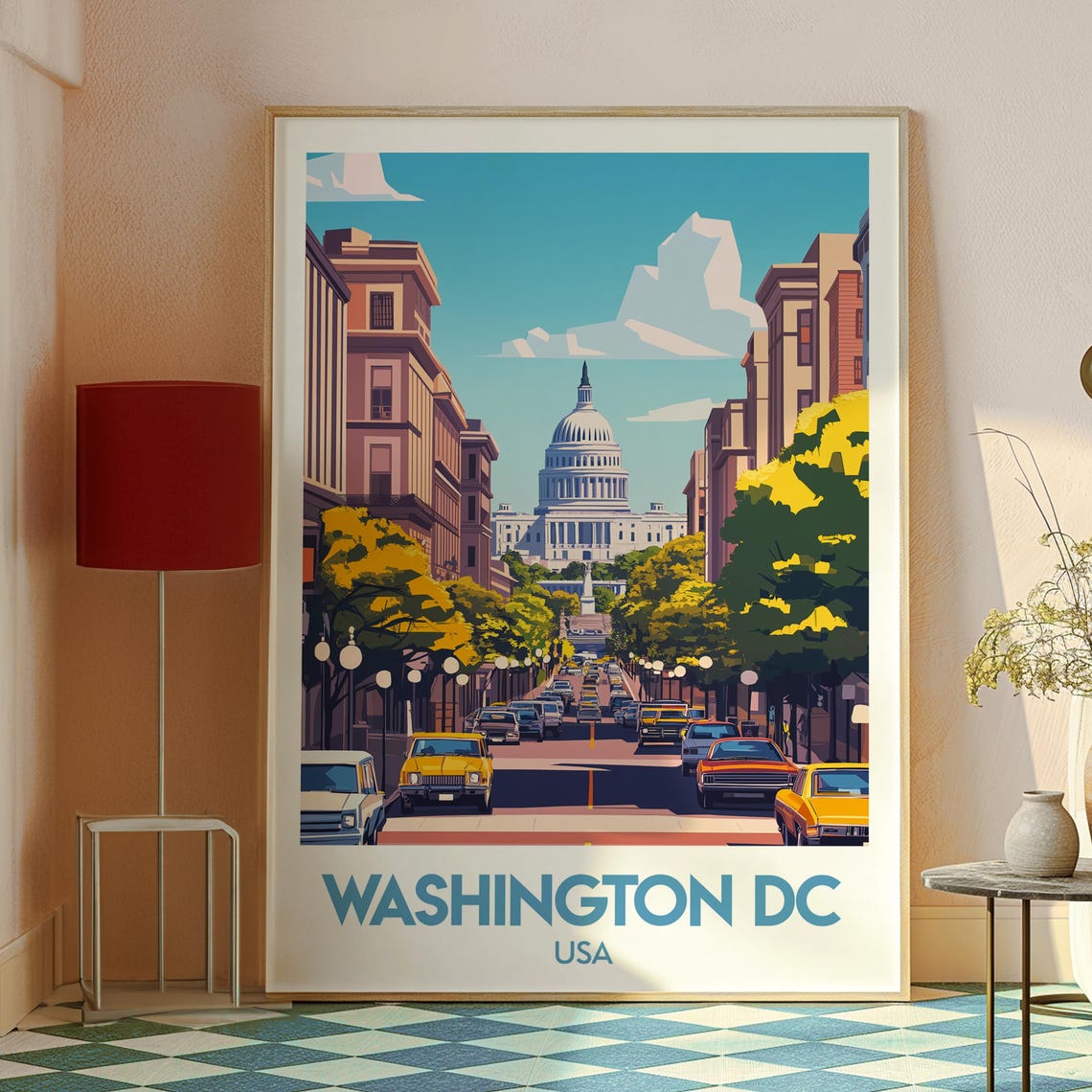Washington DC USA Capitol Building Tree Lined Avenue Art Poster - Image 2