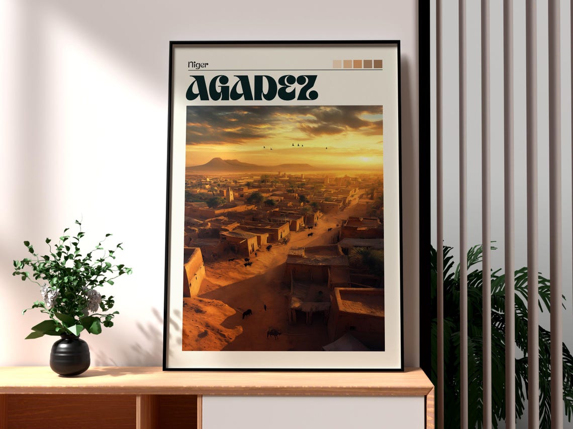 Agadez Niger Sahara Desert Town Sunset Golden Hour Travel Art Poster