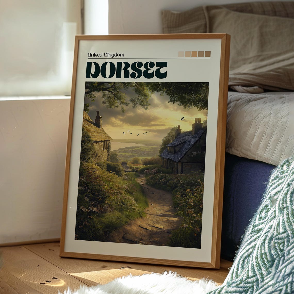 Dorset England Cottage Path Countryside Sunset View Travel Poster - Image 3