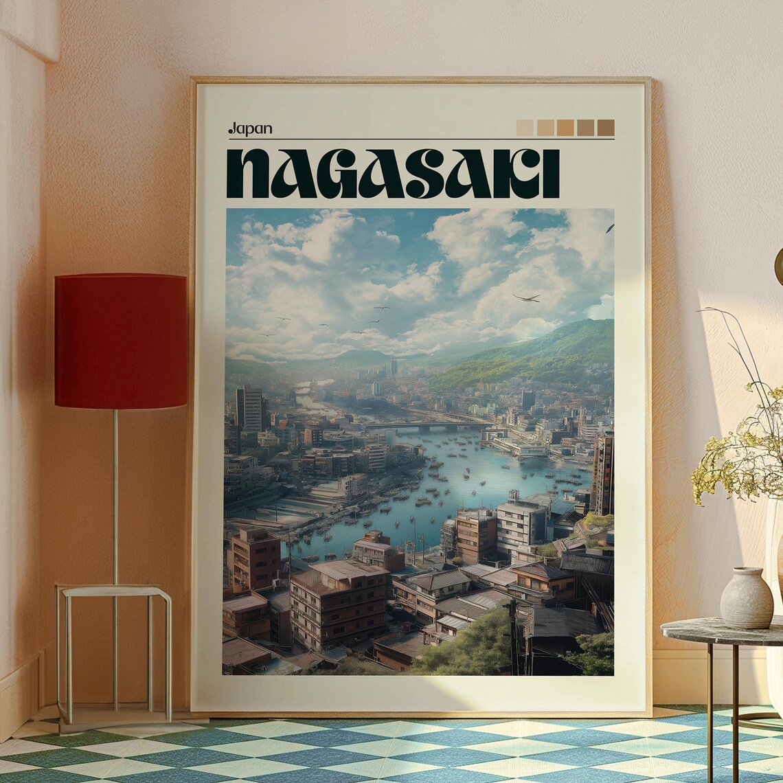 Nagasaki Japan Harbor City Aerial Bay Boats Mountains Travel Poster - Image 2
