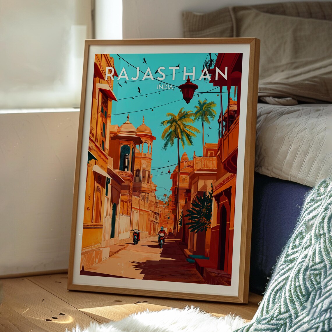 Rajasthan India Golden Heritage Street Palaces City Travel Poster - Image 3