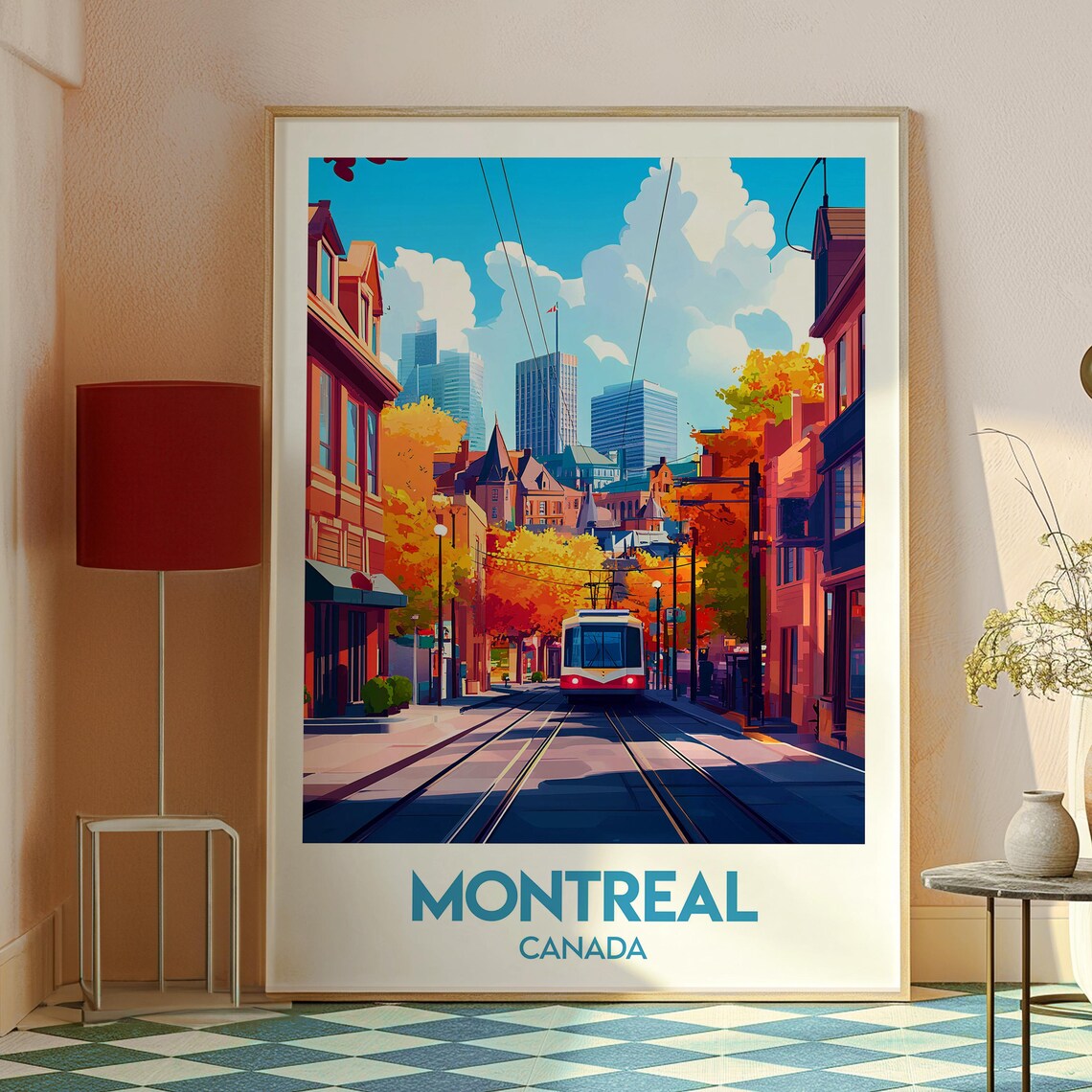 Montreal Canada Autumn Streetcar Old City Skyline Travel Poster - Image 2