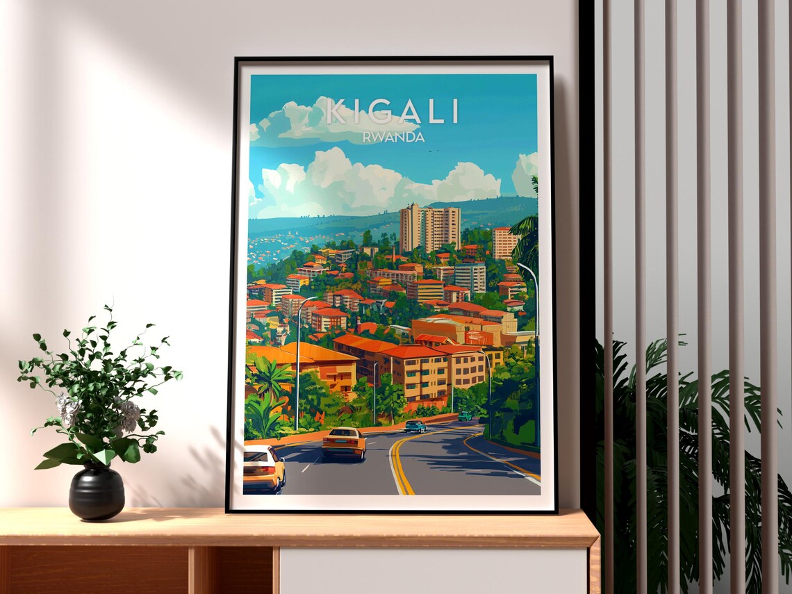 Kigali Rwanda Hilly City Street Buildings Green Hills Poster