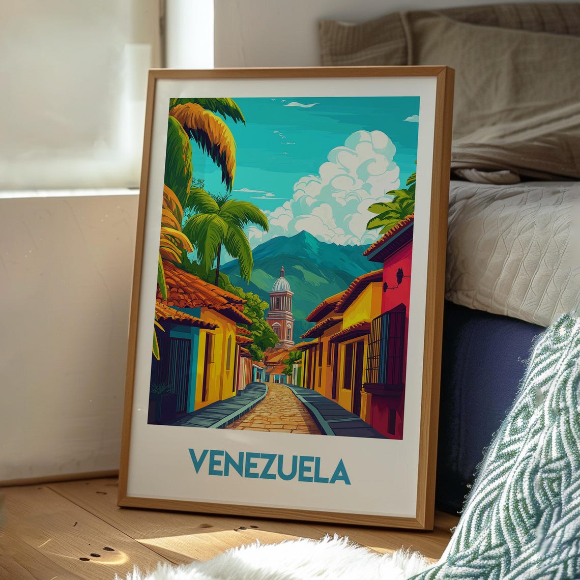 Venezuela Colonial Street Palm Trees Church Dome Mountain View Poster - Image 3