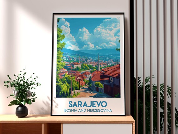 Sarajevo and Miljacka River Travel Poster