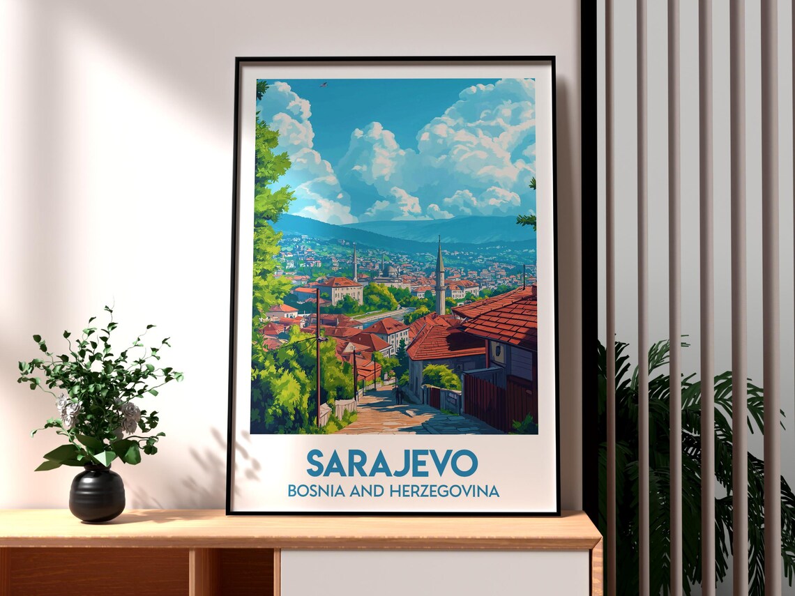 Sarajevo and Miljacka River Travel Poster