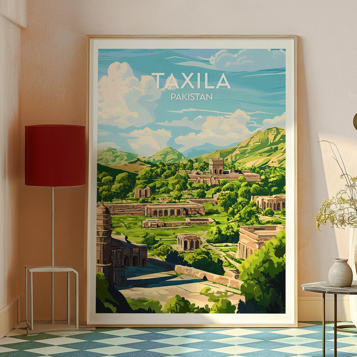 Taxila Pakistan Ancient Buddhist Ruins Monastery Vintage Travel Poster - Image 2