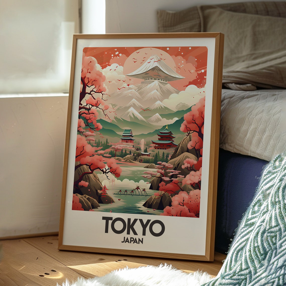 Tokyo Japan Cherry Blossom Temple Mount Fuji Landscape Poster - Image 3
