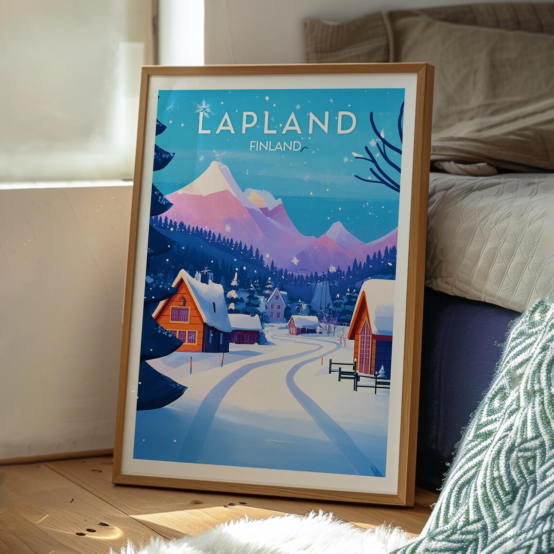 Lapland Finland Snowy Village Cabins Winter Mountains Poster - Image 3