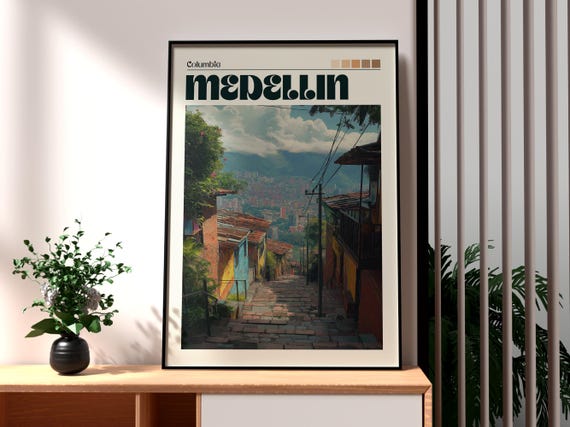Medellin Poster Art Colombia Travel Print Wall Backpacking South America
