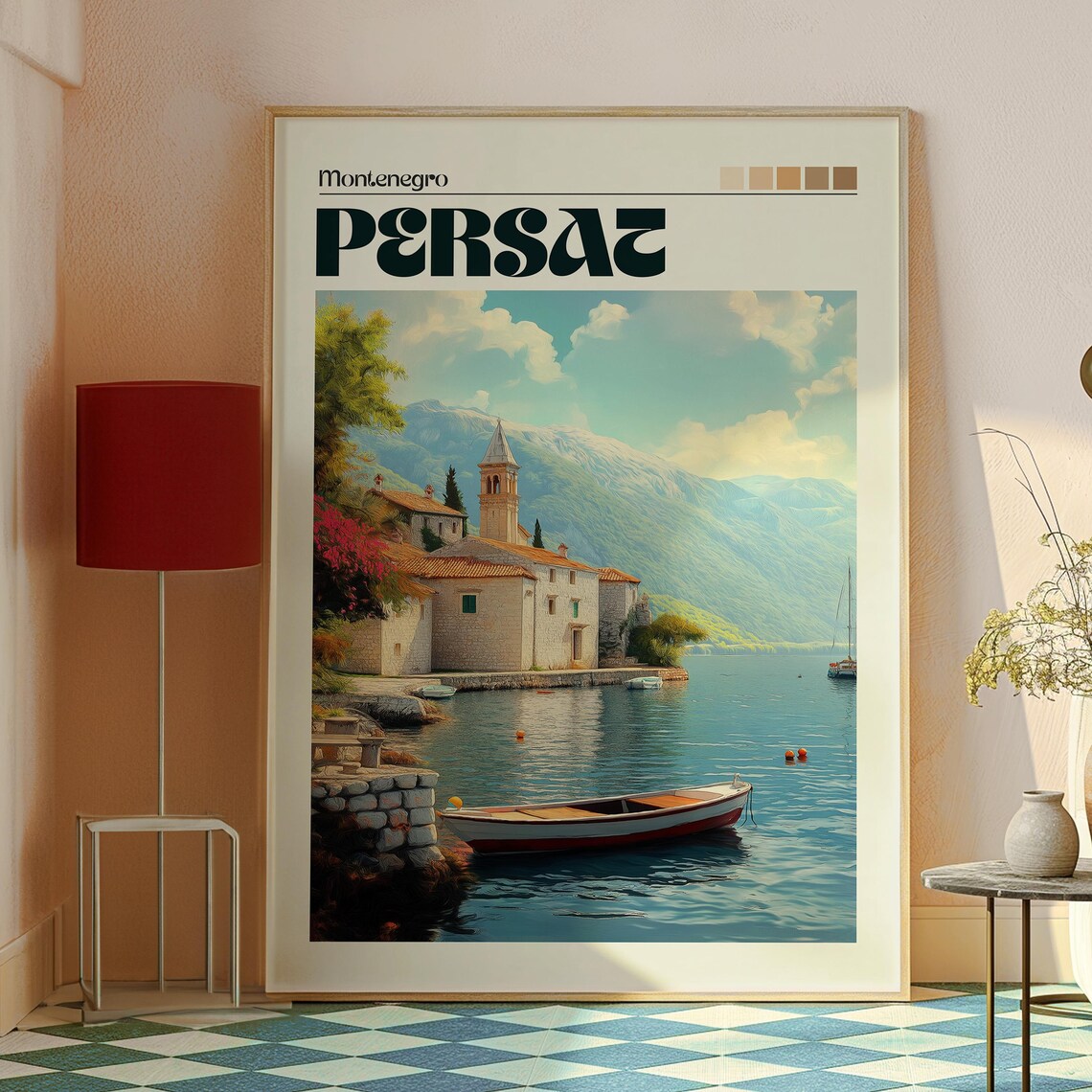 Persat Montenegro Quiet Seaside Village Church Bay Travel Poster - Image 2