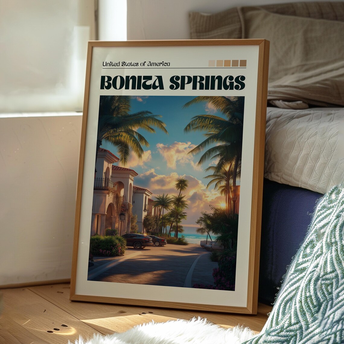 Bonita Springs USA Palm Beach Sunset Vintage Travel Poster Art - Image 3