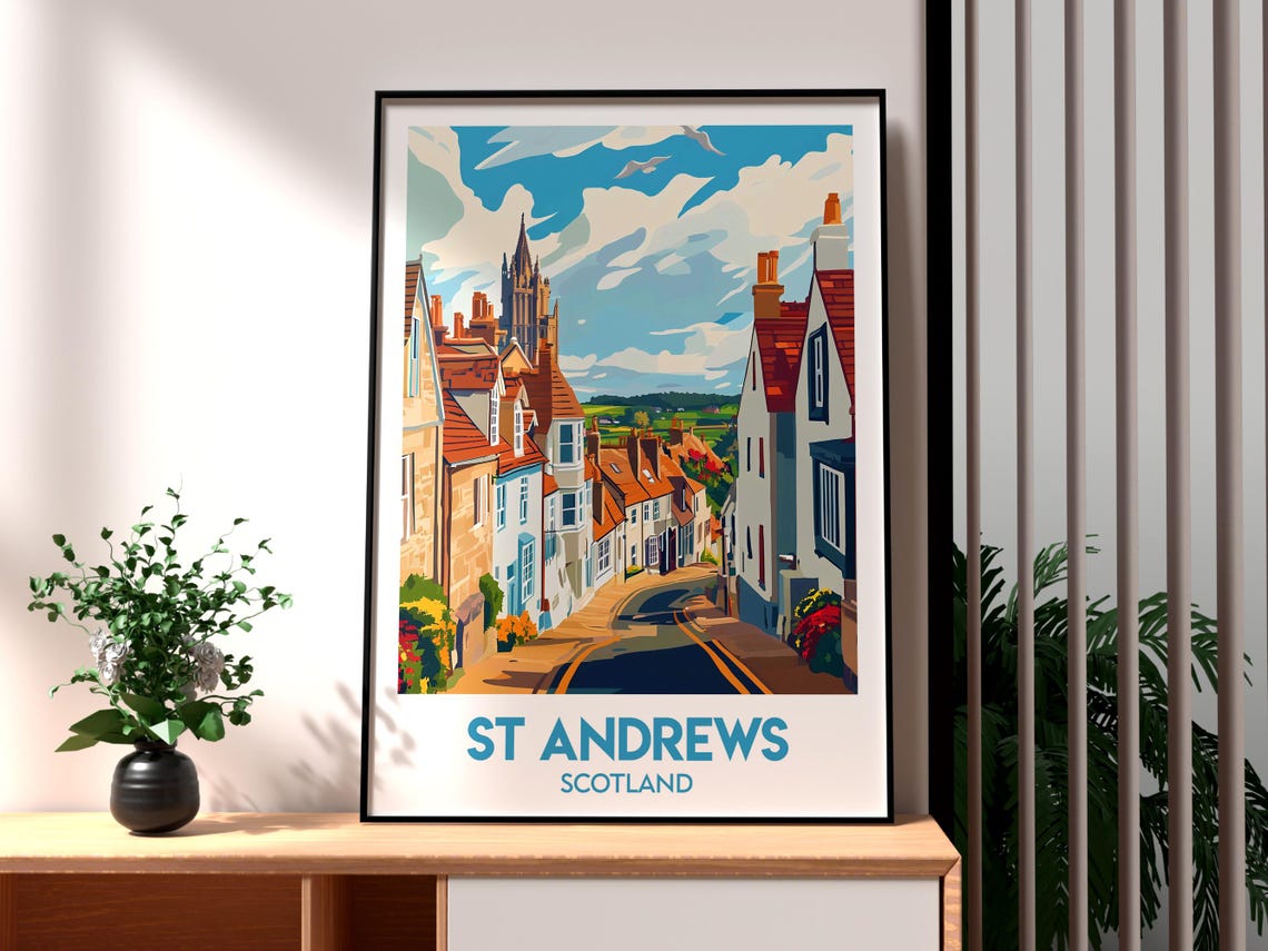 St Andrews Scotland Historic Town Street Cathedral Travel Poster