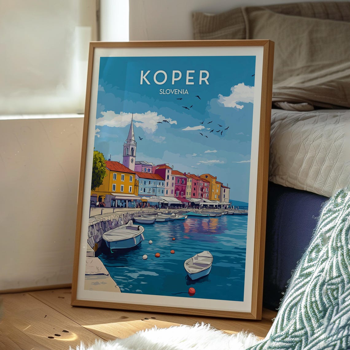 Koper Slovenia Colorful Harbor Waterfront Boats Travel Poster - Image 3