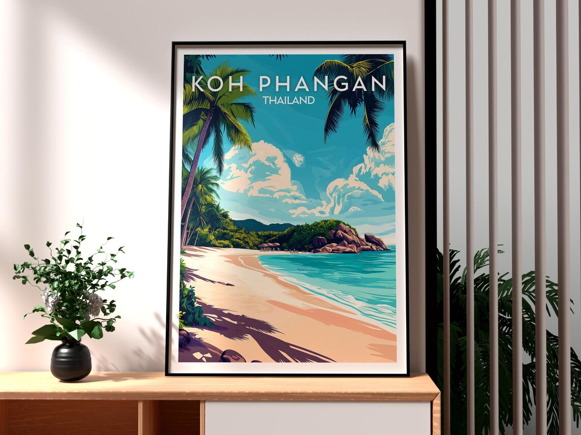 Koh Phangan Thailand Tropical Palm Beach Paradise Travel Poster