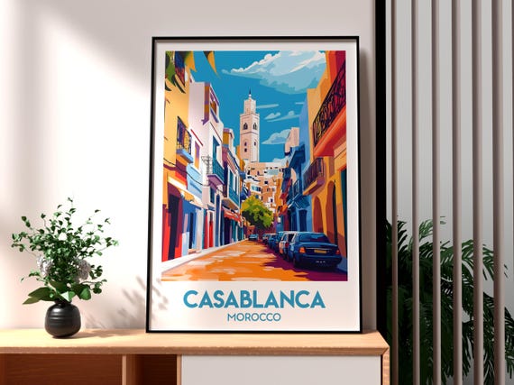 Casablanca Print Marrakesh Wall Art Morocco Poster Travel Hassan Mosque