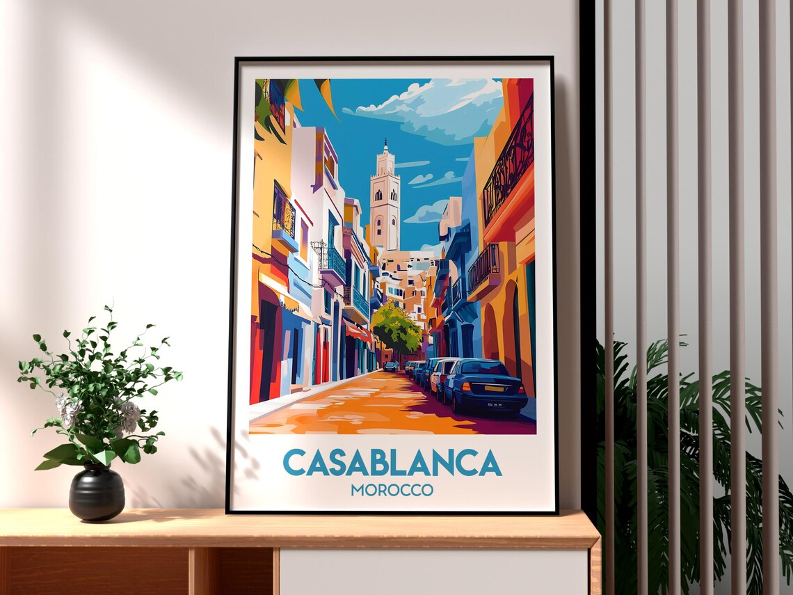 Casablanca Morocco Medina Street Minaret Colorful Travel Poster