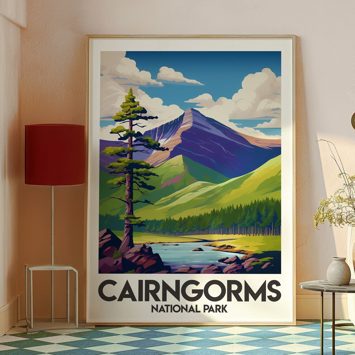 Cairngorms National Park Mountain Lake Pine Forest Travel Poster - Image 2