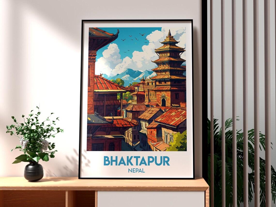 Bhaktapur Nepal Himalaya Sacred Temples Old Town Travel Poster