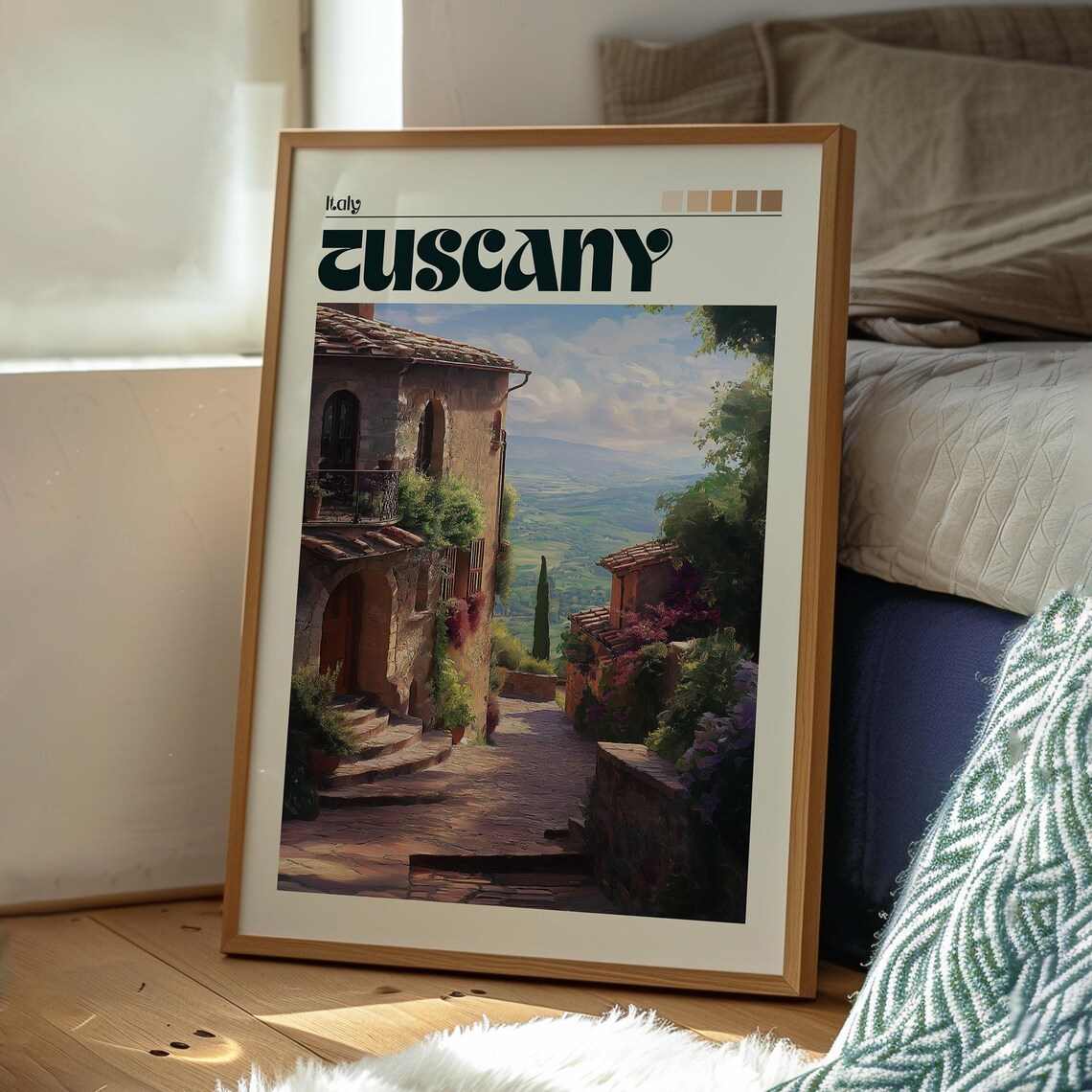 Tuscany Italy Stone Villa Cypress Trees Rolling Hills Landscape Poster - Image 3