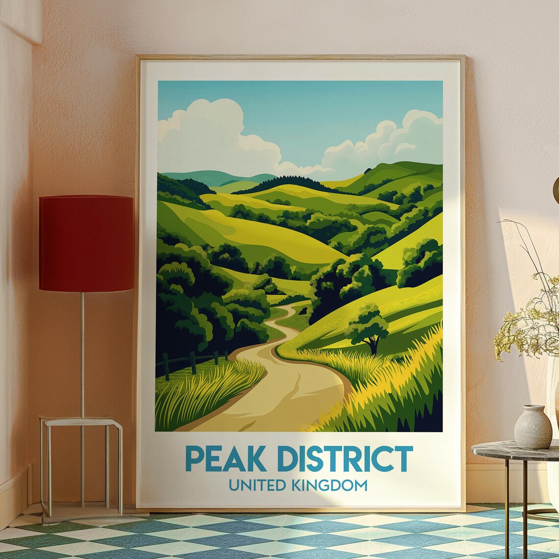Peak District United Kingdom Rolling Green Hills Winding Path Travel Poster - Image 2