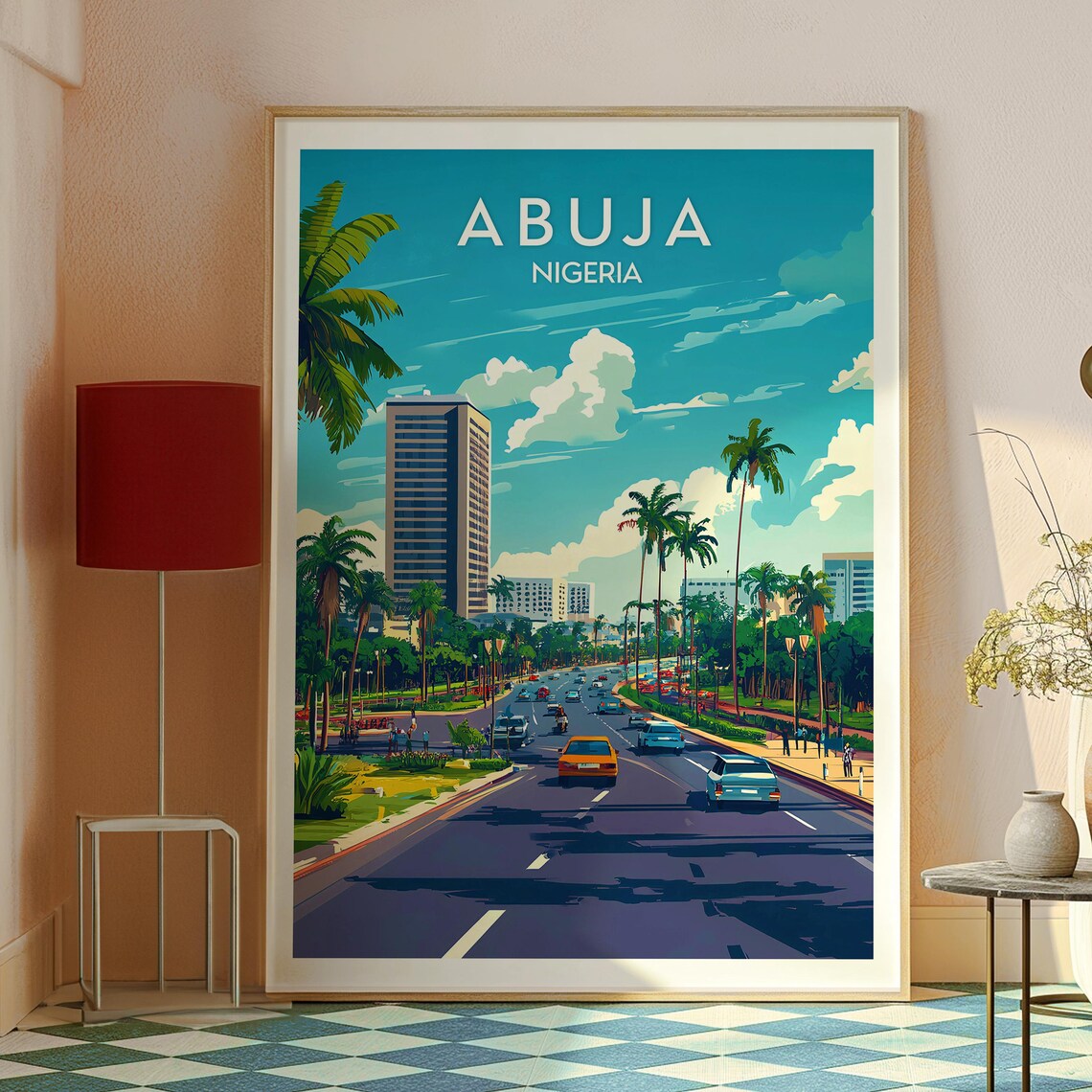 Abuja Nigeria Palm Boulevard Capital City Skyline Travel Poster - Image 2