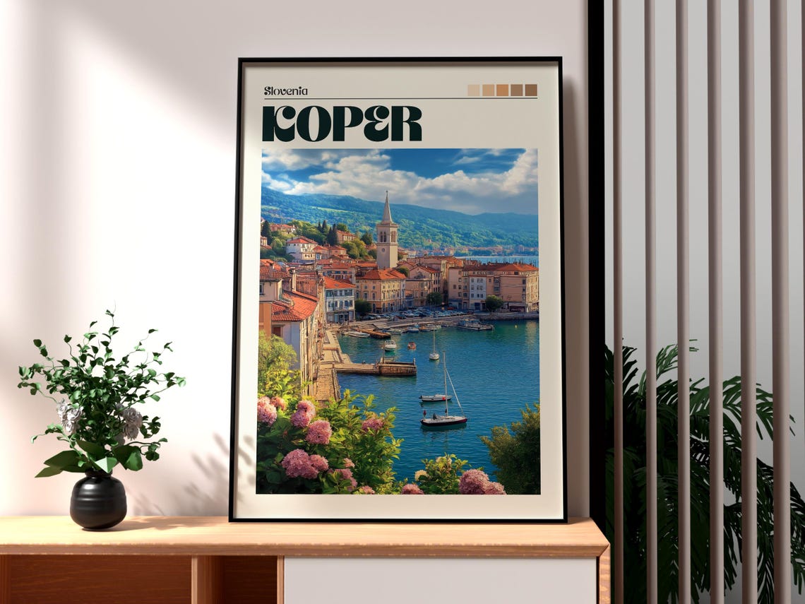 Koper Slovenia Adriatic Harbor Old Town Church Tower Travel Poster