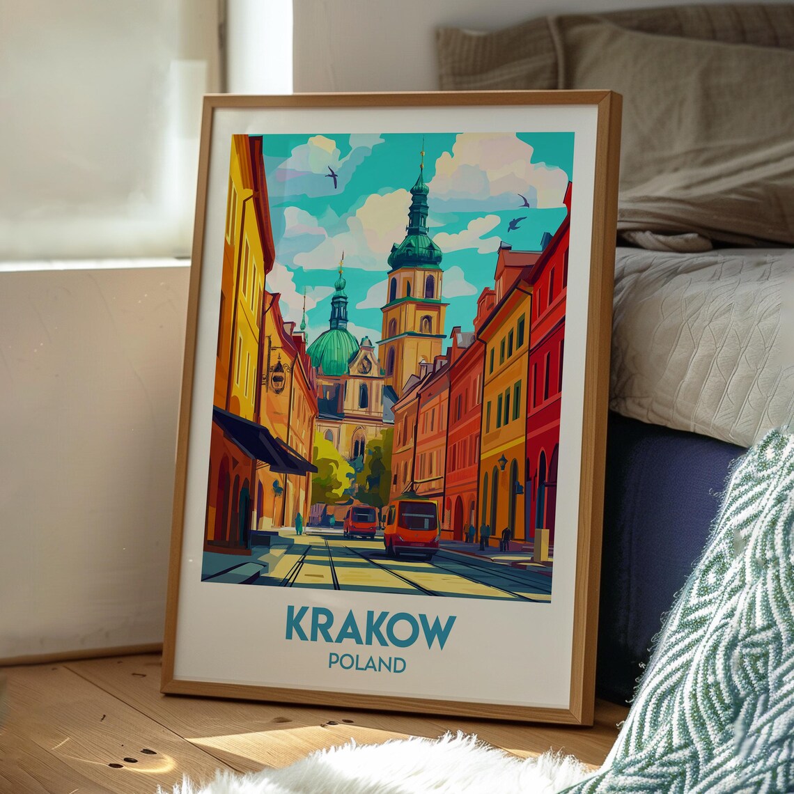Krakow Poland Old Town Church Tram Market Historic Travel Poster - Image 3
