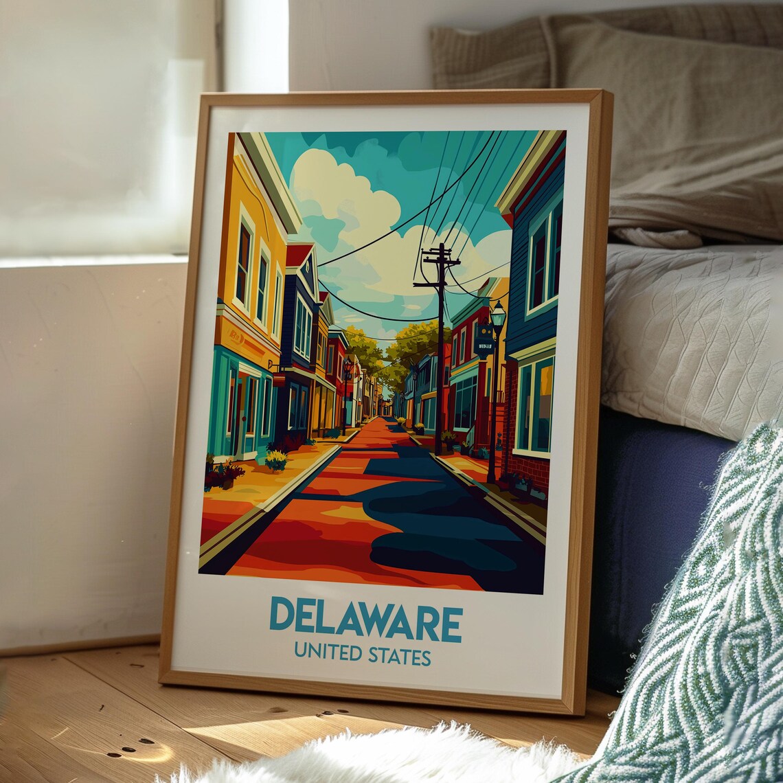 Delaware USA Colorful Historic Street Scene Travel Art Poster - Image 3