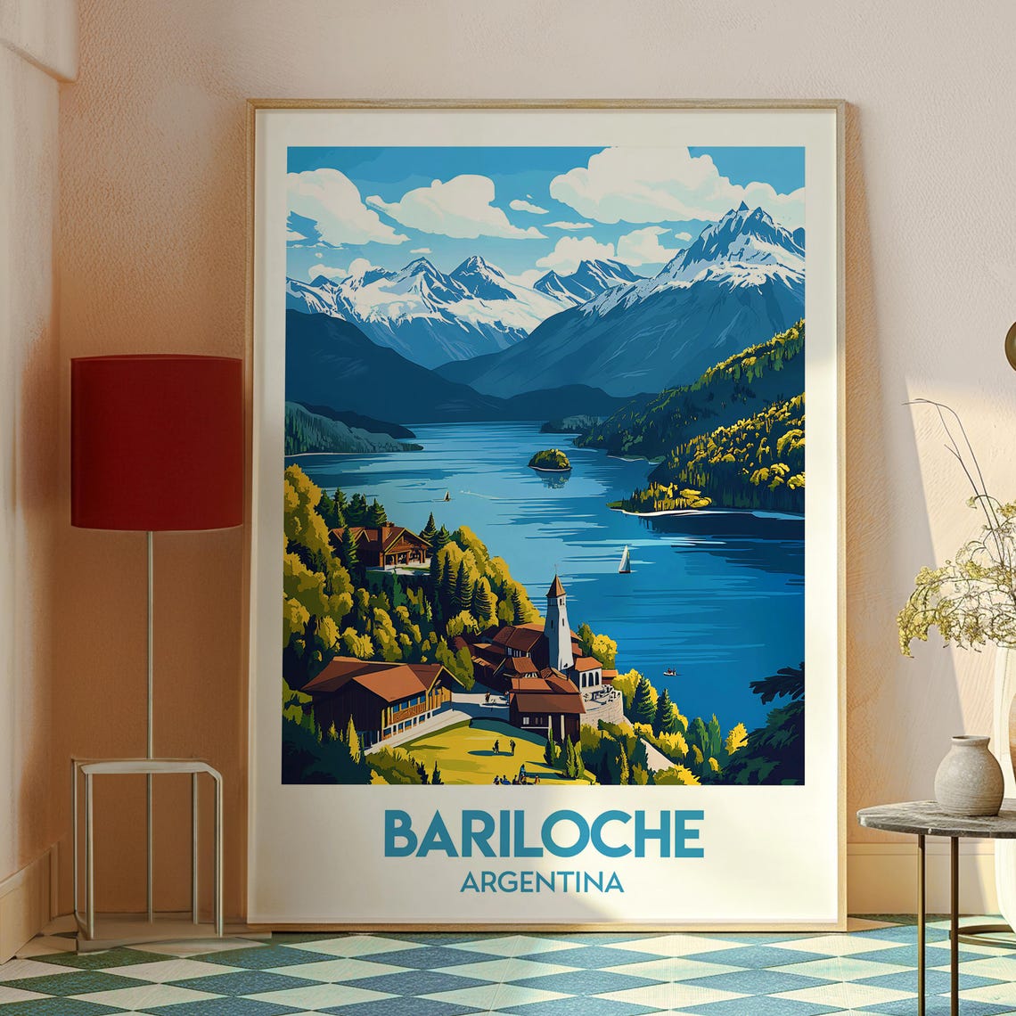 Bariloche Argentina Mountain Andean Lake Snow Peaks and Lodge Poster - Image 2