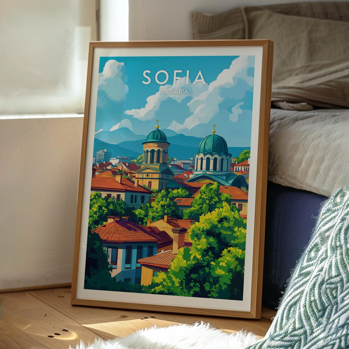 Sofia Bulgaria Old Town Domed Church Rooftops Retro Travel Poster - Image 3