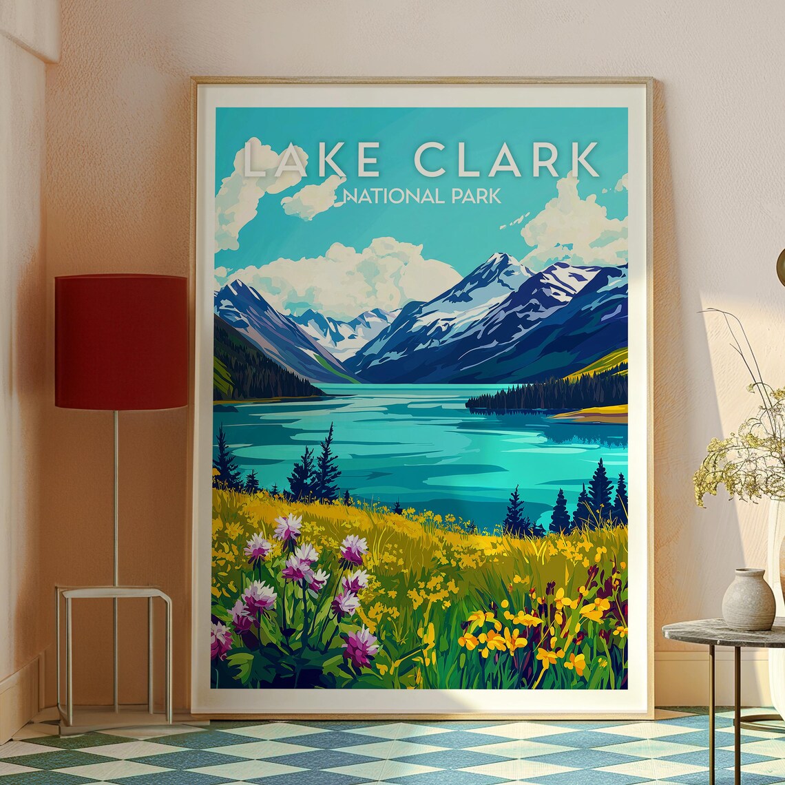 Lake Clark National Park Alaska Mountain Lake Travel Art Poster - Image 2