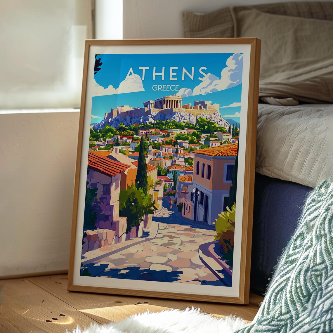 Athens Greece Acropolis Ancient Ruins Old Town Travel Poster - Image 3