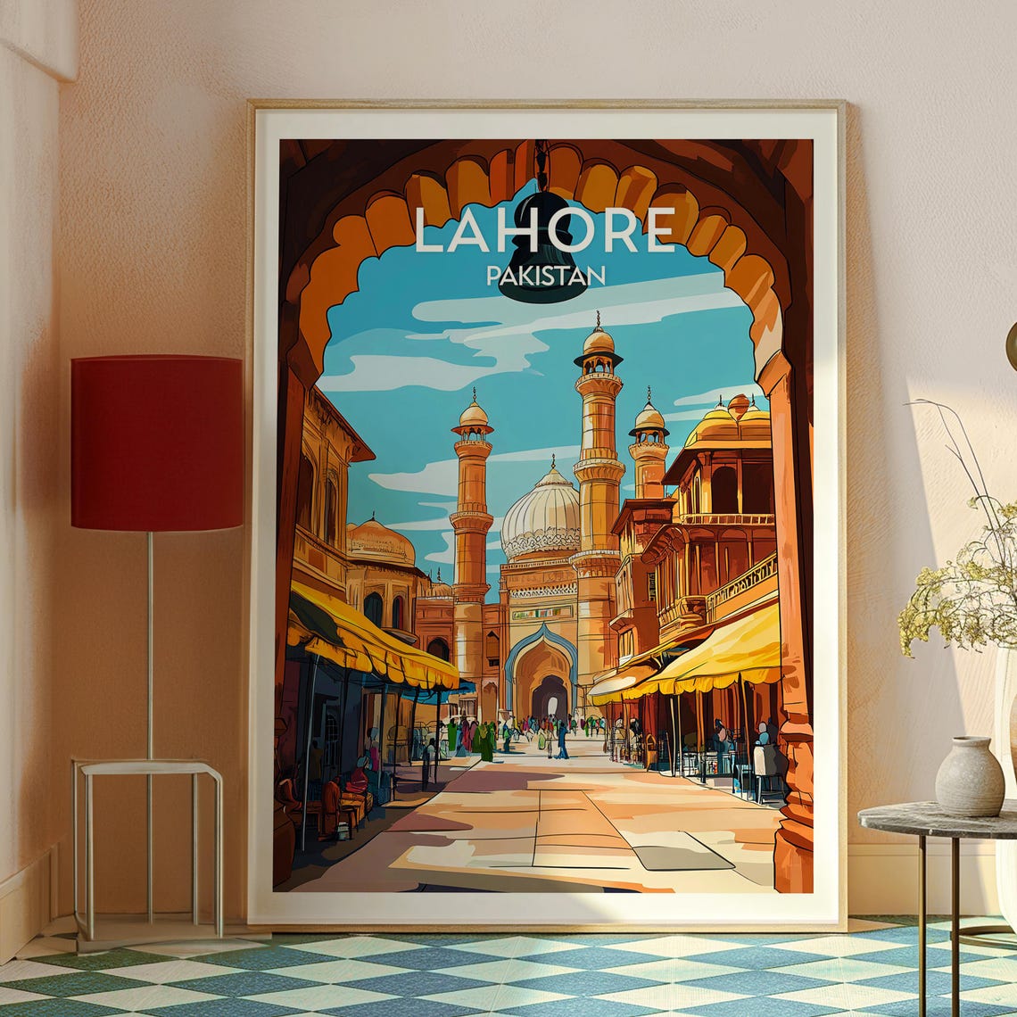 Lahore Pakistan Mosque Bazaar Street Arch View Travel Poster - Image 2