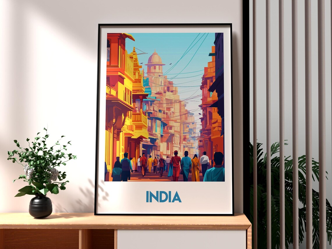 India Old City Street Historic Architecture Colorful Art Poster