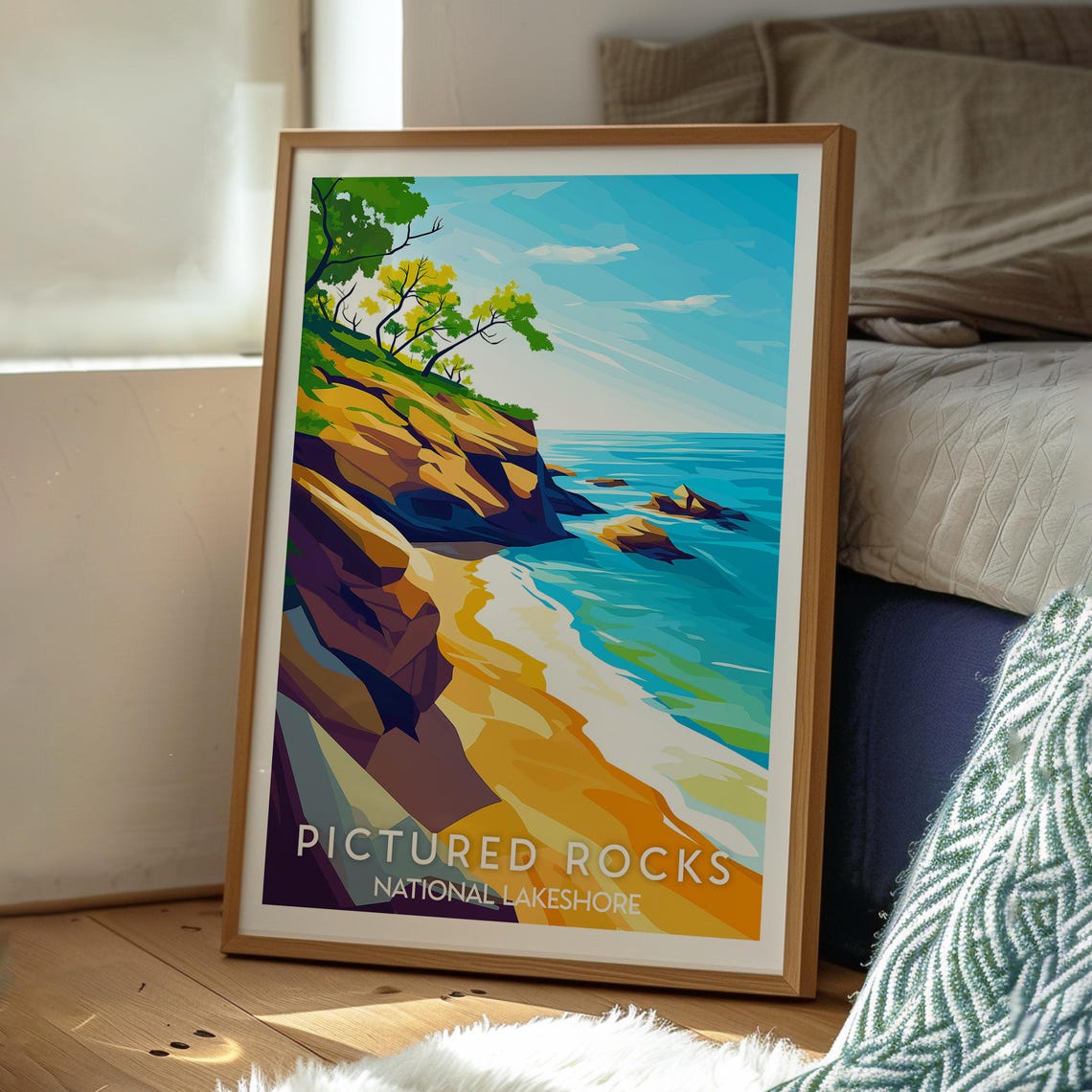 Pictured Rocks Lakeshore Colorful Sandstone Cliffs Beach Poster - Image 3