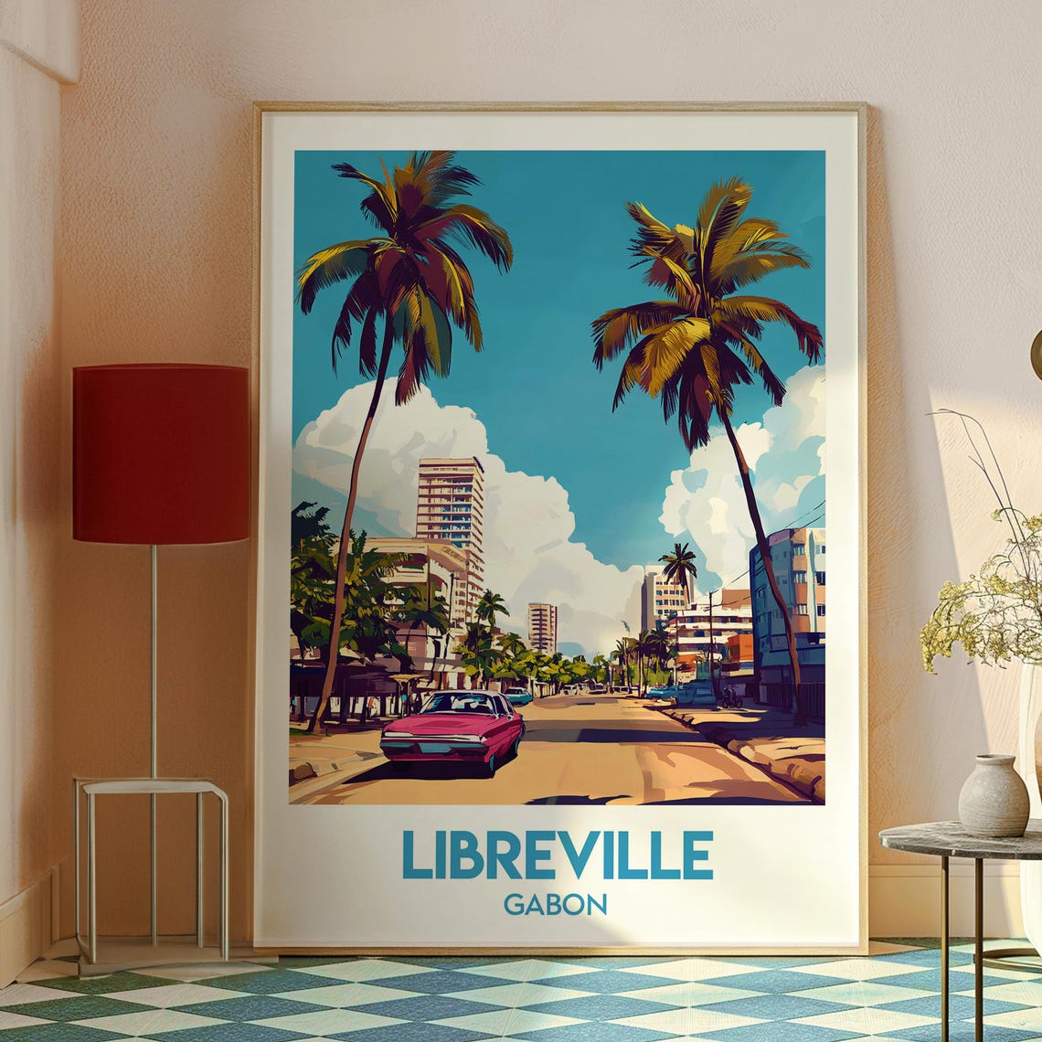 Libreville Gabon Palm Lined City Street Vintage Travel Poster - Image 2